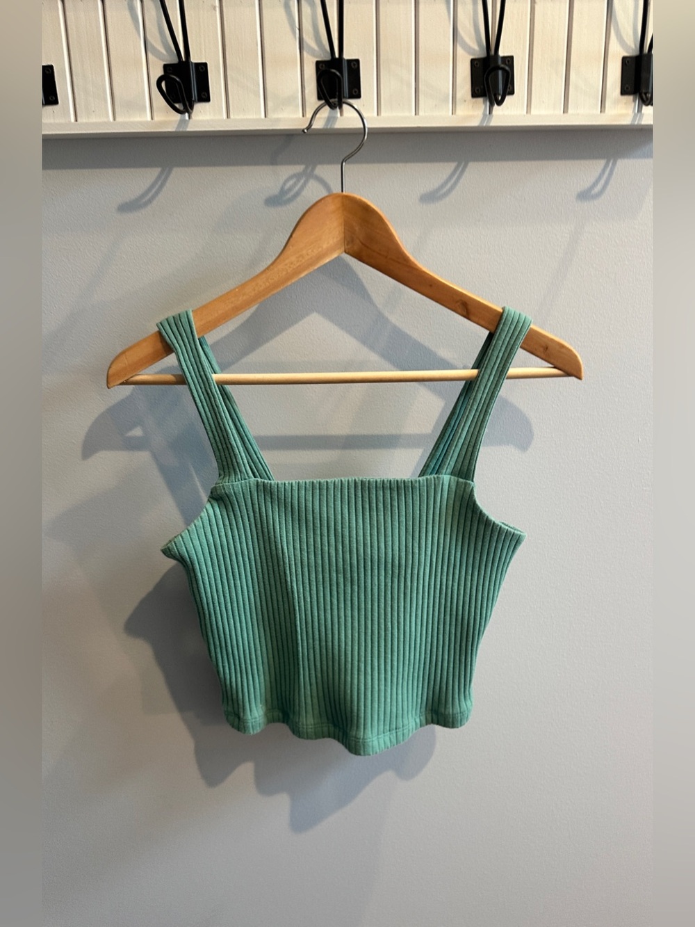 American Eagle Outfitters Ribbed Square-Neck Crop Tank - Mint Green
